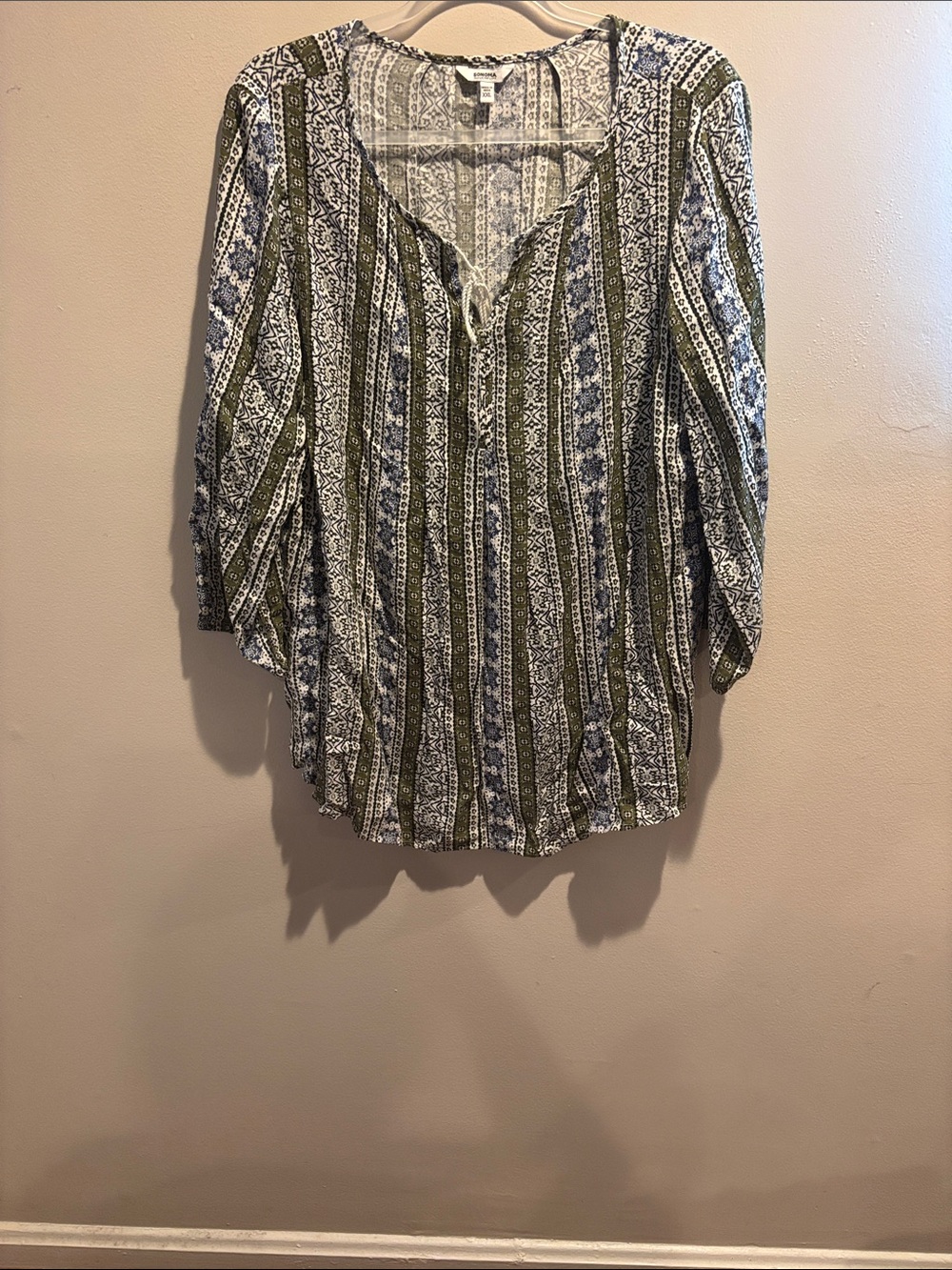 croft & barrow Olive and Blue Striped Boho Tunic